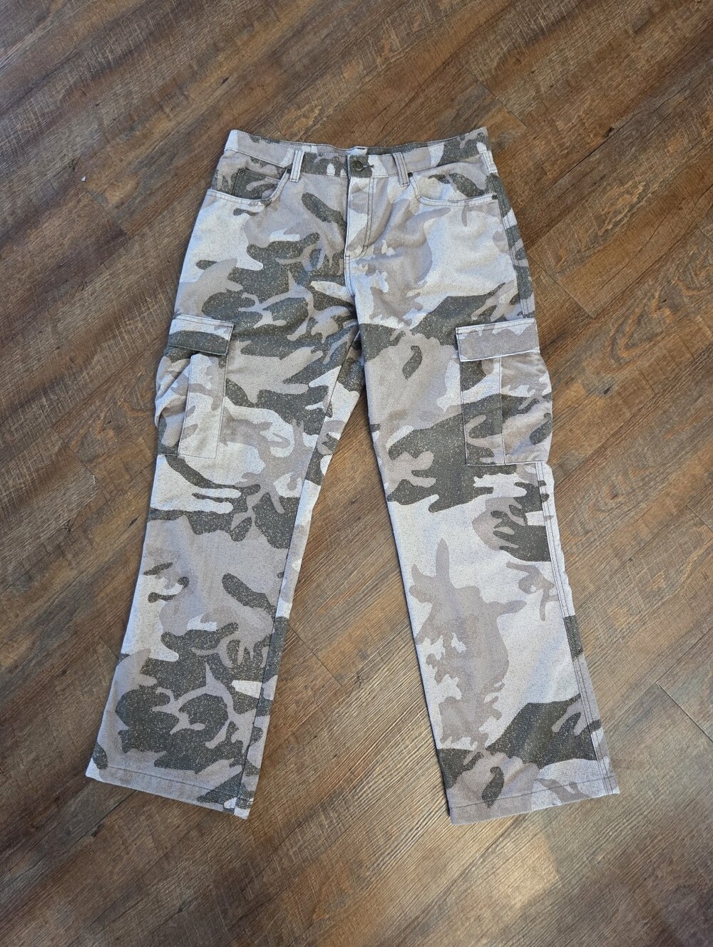 Cabelas Microtex Cargo Pants Outfitter Camo Green Gray Womens 12 REG (34x31.75)